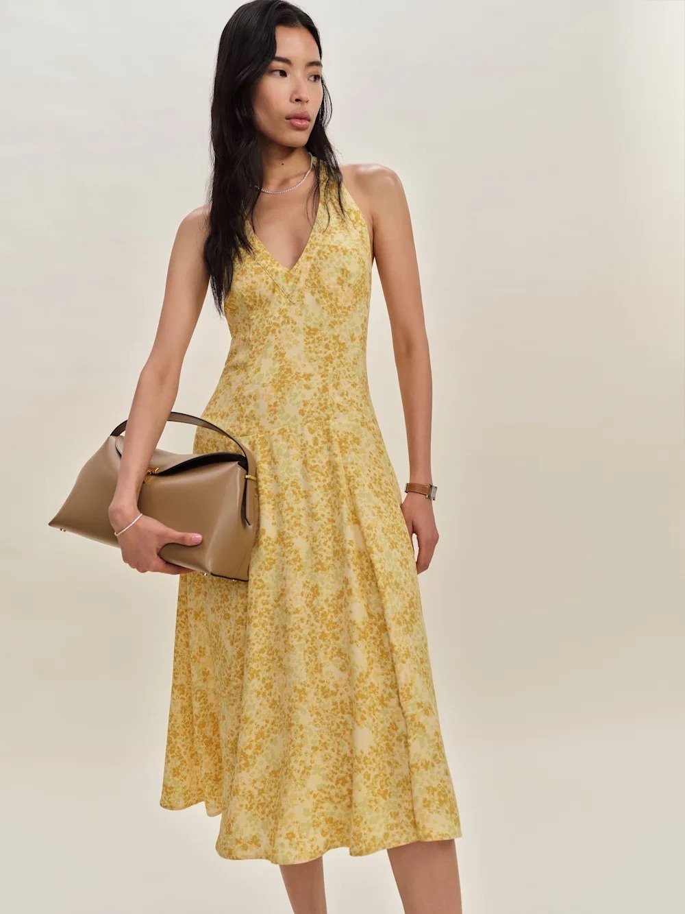 NWT Reformation Sofia Dress Golden Meadow Floral Halter Midi Size 8